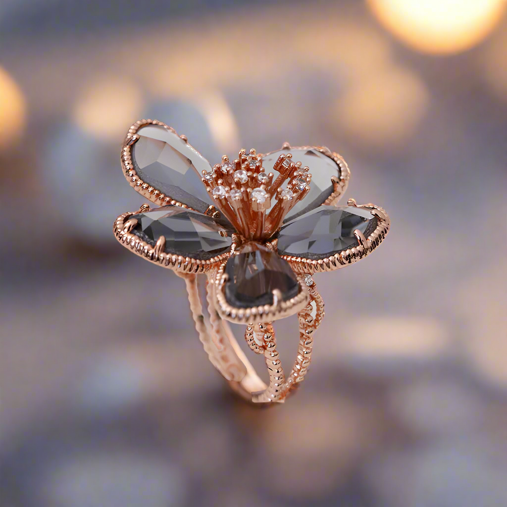 Cocktail Crystal flower ring