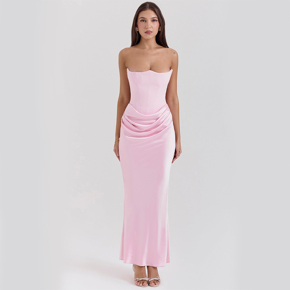 Blush Pink Backless Maxi Evening Dress 🌸 Bandeau Party Dress