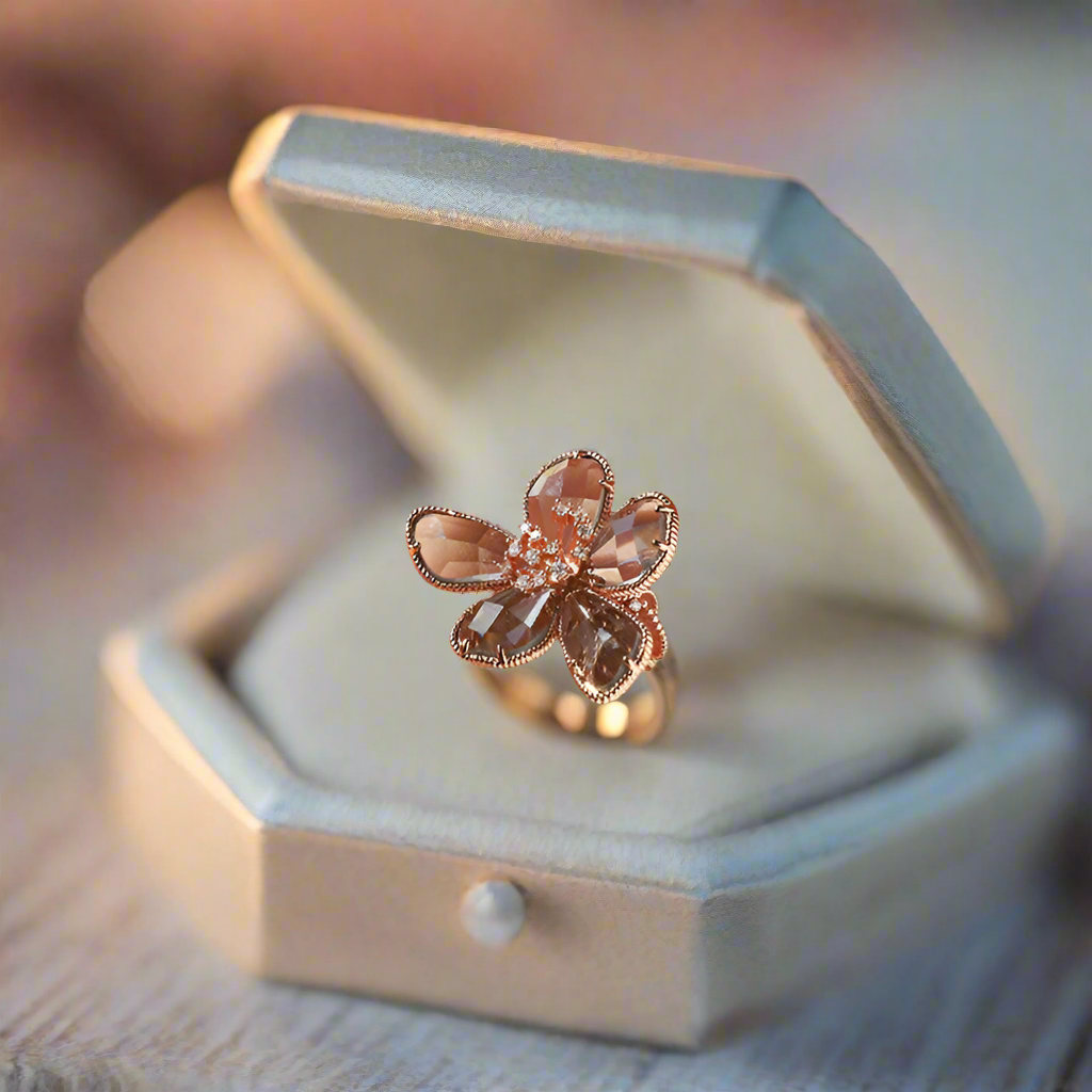 Cocktail Crystal flower ring