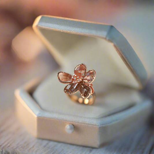 Cocktail Crystal flower ring