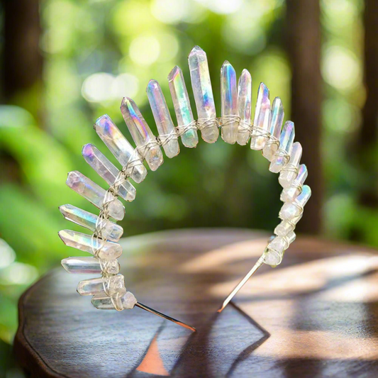 Handmade Natural Color Plated White Crystal Crown